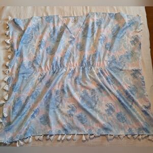 SnapperRock girls size 12 swim cover up, pastel pink, blue & white EUC